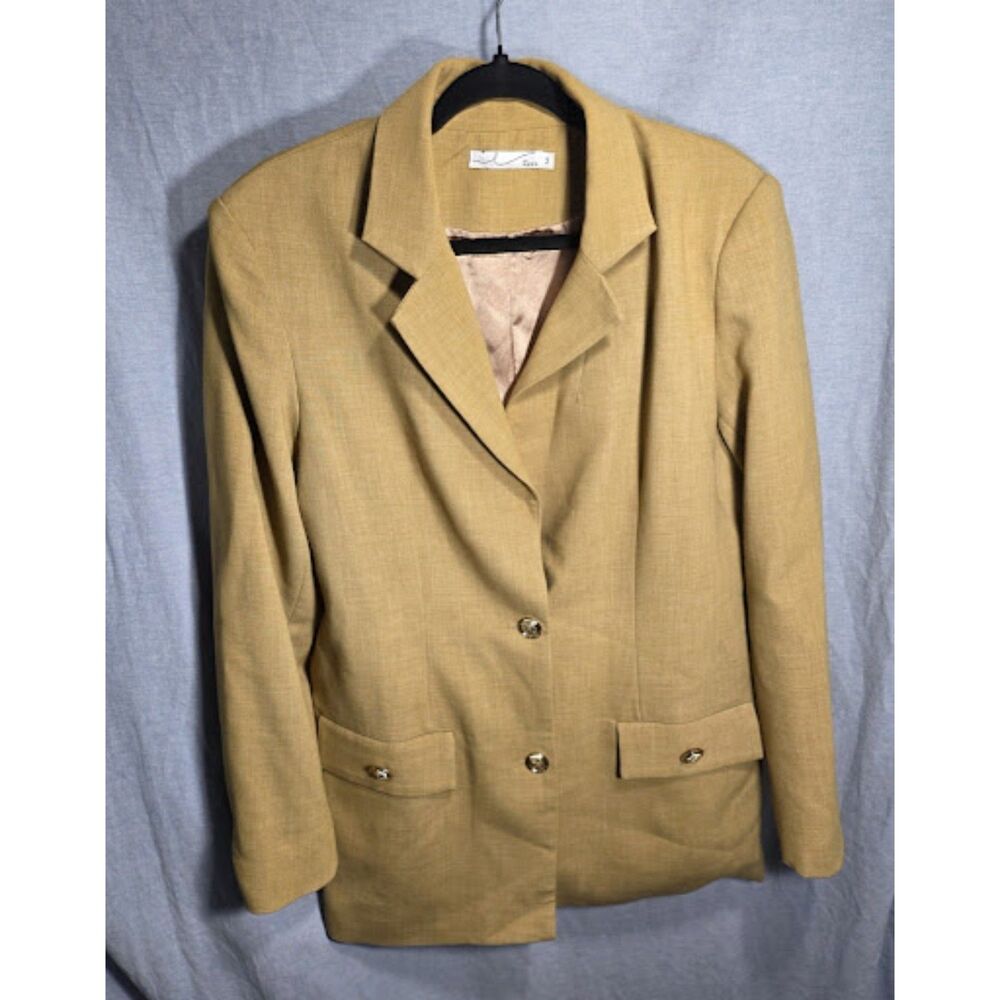 By Egreis Womens Medium Tan Yellow Gold Button Lined Tailored Suit Blazer